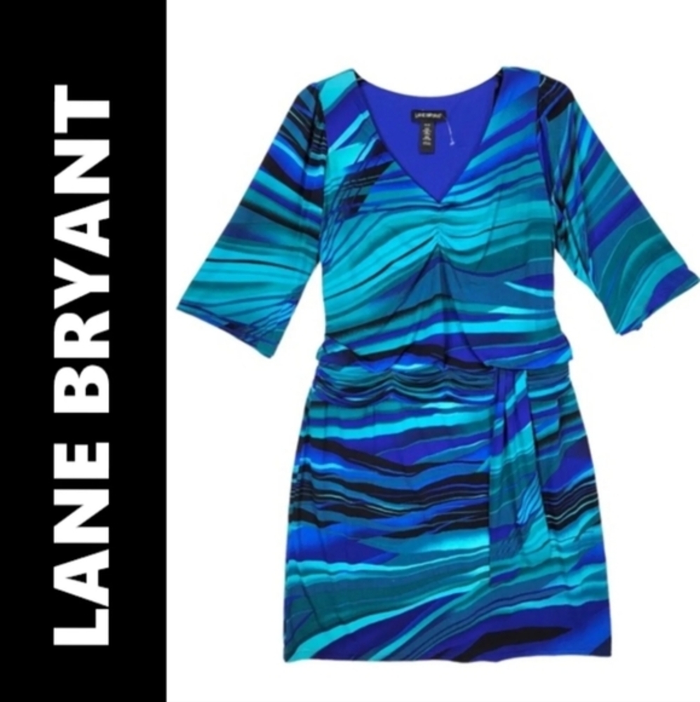 Lane Bryant Size 22/ 24 Woman's Blue Turquoise Teal‎ Blouson Sheath Career Dress